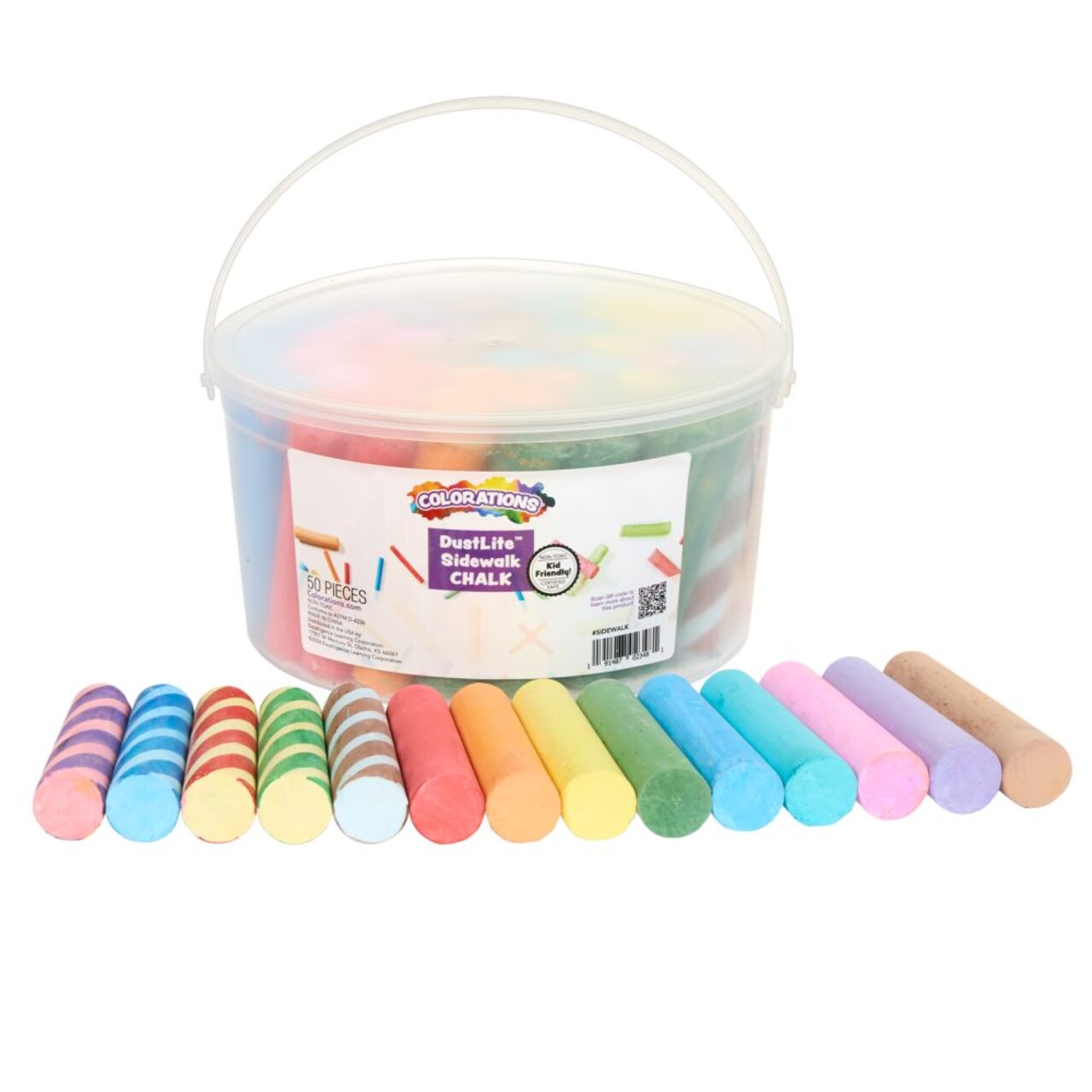 Colorations Jumbo Sidewalk Chalk - 50pc 4" x 1" Washable, Bright Colored Set for Kids - Draw on Classroom Chalkboard or Outdoor Playground - Bulk Supplies
